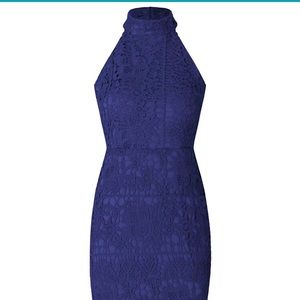 Navy Blue Floral Lace Sleeveless Midi Dress